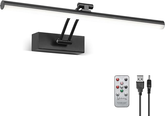 Wireless Picture Light, 16 inches, Battery Operated, Dimmable Black Metal LED Art Light for Wall Sconce
