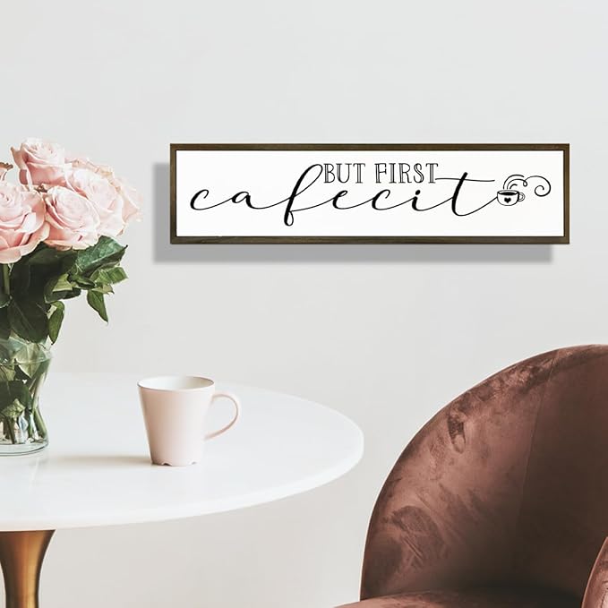 Coffee Wood Sign, Farmhouse Coffees Wall Decoration, Home Kitchen Decor for Shelf Tabletop, Cafe Coffee Station Decor, Coffees Lover Gift, But First Cafecito Sign, 17.8x4x1.2 inches