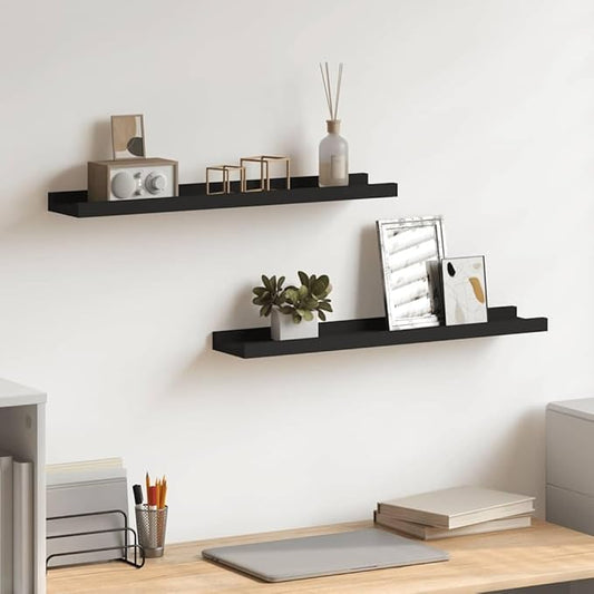 Black Frame Ledge Shelf Set of 2, 23.6 Inch MDF Wall Mounted Storage Display for Photos and Art, Minimalist Modern Decor with Easy Installation