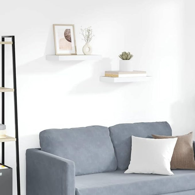 Floating Wall Shelf Set of 2, Oak and White Honeycomb MDF and Metal, Modern Display Shelves for Living Room or Office, Space Saving Storage, Easy Installation, Durable
