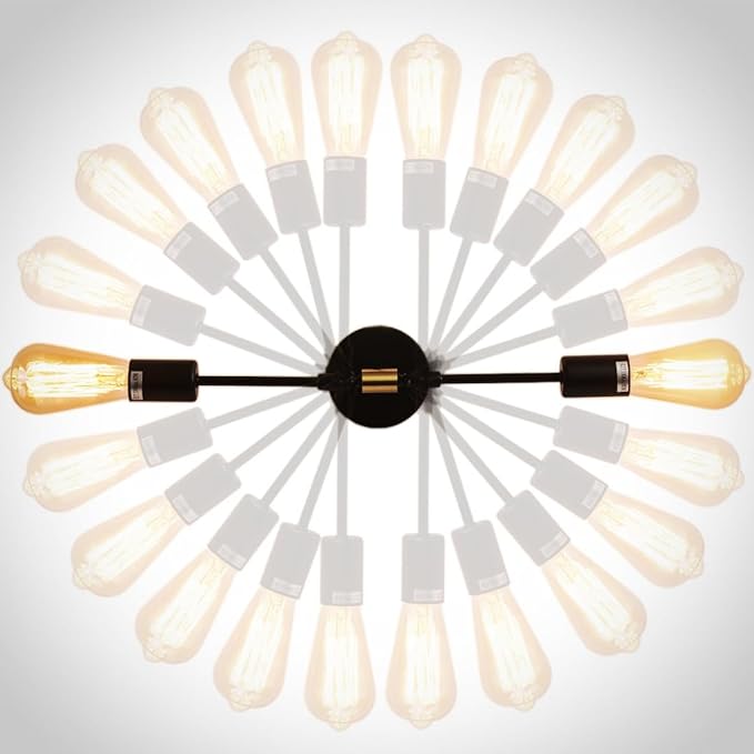 Minimalist Black 2 Lights LED Wall Light Up/Down Indoor Lamp,360° Adjustable Uplighter Downlighter,Rustic Country Vintage Loft Wall Sconce Fixture Fitting Retro Warm Edison Lamps E26 Max 2*60W