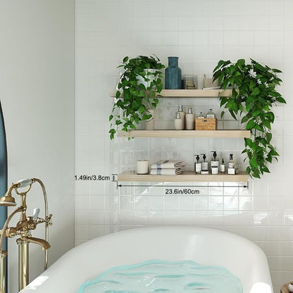 Floating Shelves for Wall, Bathroom Shelves Over Toilet, Wall Shelves & Book Shelf for Room, Hanging Shelf, Modern Wooden Mounted Floating Shelves, 24x7x1.5 in (Oak, Set of 3)