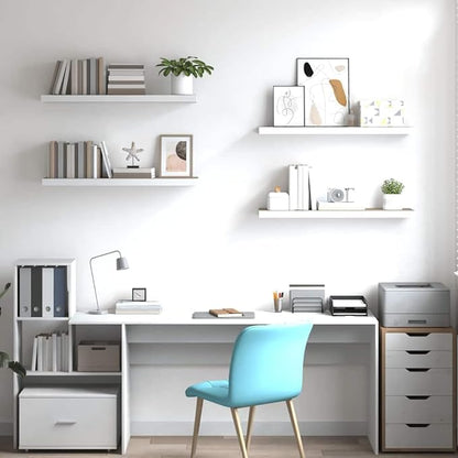 Wall Shelf Set of 4 Oak and White Honeycomb MDF Metal Floating Shelves 31.5 Inch Long Modern Display Storage for Home Office