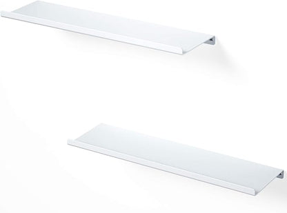 SRIWATANA White Metal Wall Shelves, 2 Set Floating Shelves for Bedroom, Living Room, Bathroom, Kitchen - Matte White