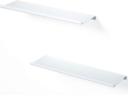 SRIWATANA White Metal Wall Shelves, 2 Set Floating Shelves for Bedroom, Living Room, Bathroom, Kitchen - Matte White