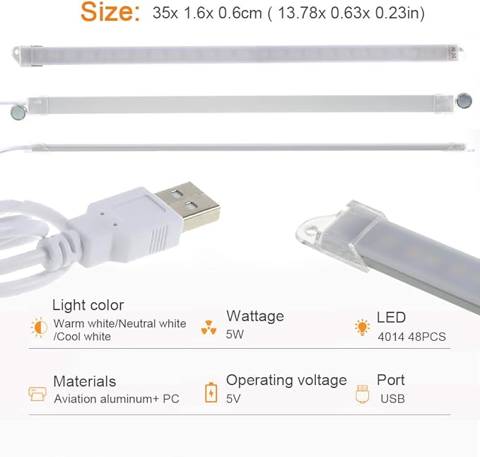 Dimmable Under Cabinet Lighting, Portable USB Reading Strips Craft Light Eye-care LED Desk Reading Lamp Light Great for Craft Table,Pianos,Music Stands,Kitchen,Wardrobe,Shelf,Drawer (warm&cool)