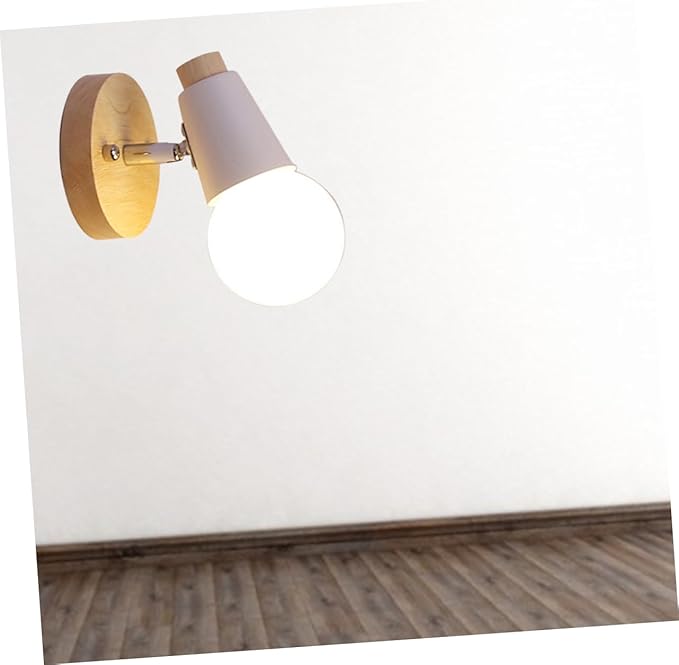 Uonlytech Minimalist Modern Wall Sconce with Solid Wood Base Socket White Finish Loft Lighting Decor for Bedroom Living Porch Bathroom Space Saving Mounted Decorative Lamp