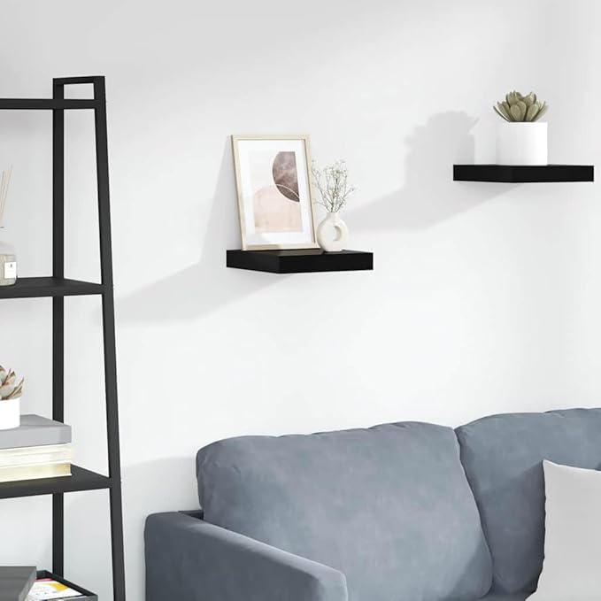 High Gloss Black Honeycomb Floating Wall Shelf, Metal Small Wall Mounted Shelf for Home Office Decor, Modern MDF with Invisible Mounting System, 9.1 x 9.3 x 1.5 Inches,