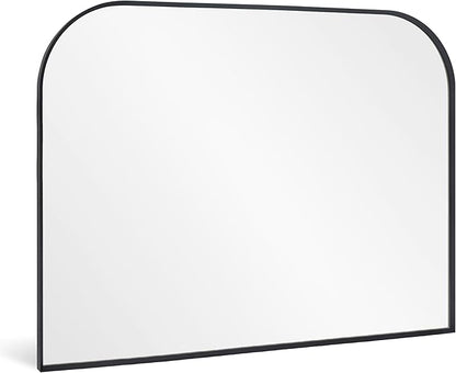 Modern Large Wall Mirror, Modern Mantel Minimalist Home Decor, Brushed Black Metal Framed Arched Mirror for Living Room, Bedroom, Fireplace, Mantle, Entryway, Bathroom, 36" x 30", Black