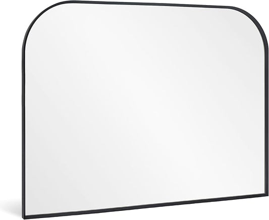 Modern Large Wall Mirror, Modern Mantel Minimalist Home Decor, Brushed Black Metal Framed Arched Mirror for Living Room, Bedroom, Fireplace, Mantle, Entryway, Bathroom, 36" x 30", Black
