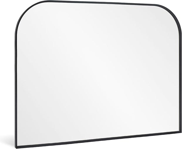Modern Large Wall Mirror, Modern Mantel Minimalist Home Decor, Brushed Black Metal Framed Arched Mirror for Living Room, Bedroom, Fireplace, Mantle, Entryway, Bathroom, 36" x 30", Black