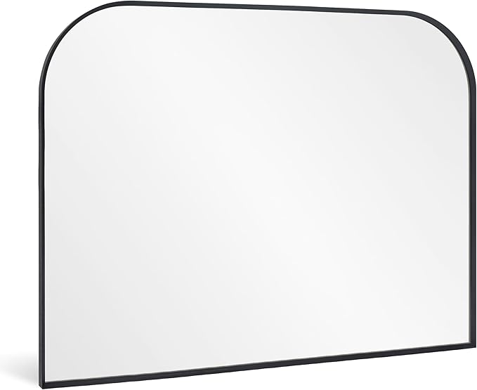 Modern Large Wall Mirror, Modern Mantel Minimalist Home Decor, Brushed Black Metal Framed Arched Mirror for Living Room, Bedroom, Fireplace, Mantle, Entryway, Bathroom, 40