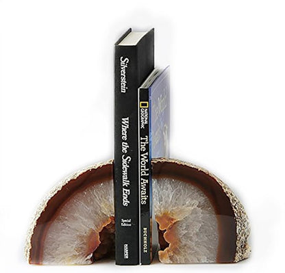 JIC Gem 1 Pair(6 to 8 Lbs) Natural Agate Bookends Decorative geode Book Ends for Heavy Books with Rubber Bumpers Crystal Bookends for Shelves and Office Decoration