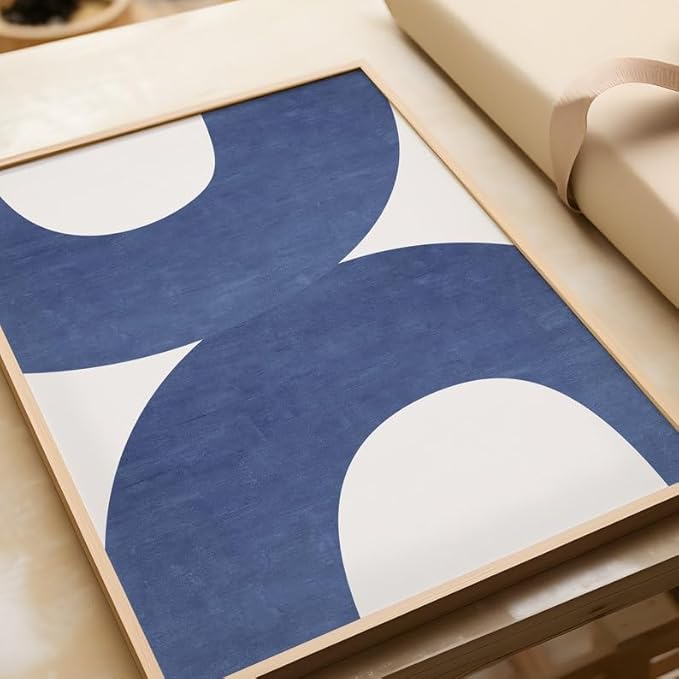 Nationcog Blue Nova Beige Mid Century Wall Art, Modern Minimalist Abstract Poster, Bold Curved Shape Geometric Print, Neutral Contemporary Home Decor Accent (Unframed) (12x18)