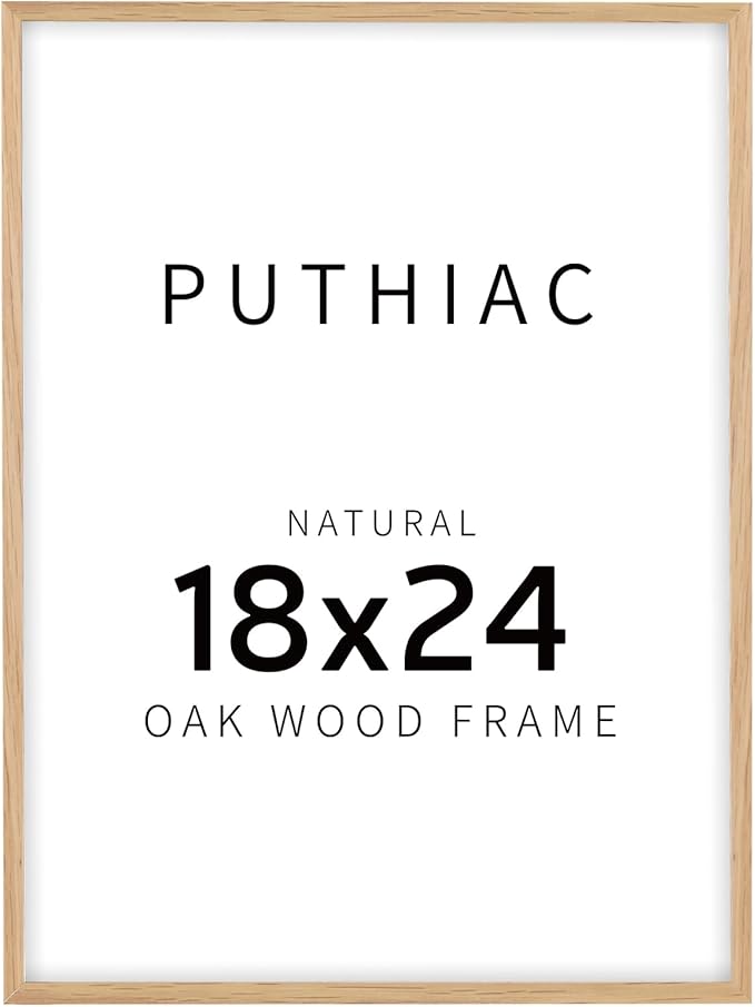 puthiac 18x24 Solid Oak Wood Picture Frame, 18 x 24 Poster Frames for Wall, Vertical or Horizontal, Plexi Front, 1 Pack, Natural Oak