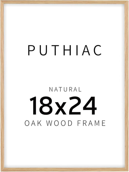 puthiac 18x24 Solid Oak Wood Picture Frame, 18 x 24 Poster Frames for Wall, Vertical or Horizontal, Plexi Front, 1 Pack, Natural Oak