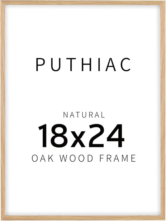 puthiac 18x24 Solid Oak Wood Picture Frame, 18 x 24 Poster Frames for Wall, Vertical or Horizontal, Plexi Front, 1 Pack, Natural Oak