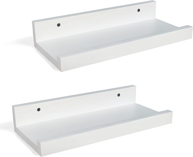 Z metnal Small Floating Shelves, Natural Wooden Display Wall Shelf for Picture Ledge, Nursery Floating Shelves, White, Wall Mounted, 12 x 5.5 inch, 2 Pcs