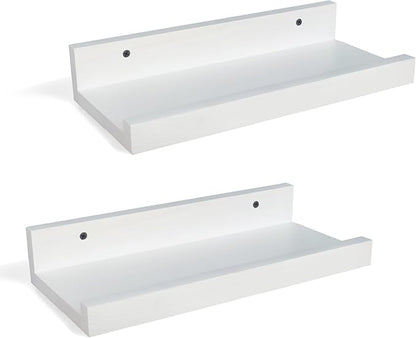 Z metnal Small Floating Shelves, Natural Wooden Display Wall Shelf for Picture Ledge, Nursery Floating Shelves, White, Wall Mounted, 12 x 5.5 inch, 2 Pcs