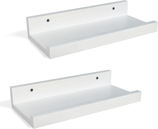 Z metnal Small Floating Shelves, Natural Wooden Display Wall Shelf for Picture Ledge, Nursery Floating Shelves, White, Wall Mounted, 12 x 5.5 inch, 2 Pcs