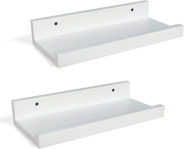 Z metnal Small Floating Shelves, Natural Wooden Display Wall Shelf for Picture Ledge, Nursery Floating Shelves, White, Wall Mounted, 12 x 5.5 inch, 2 Pcs