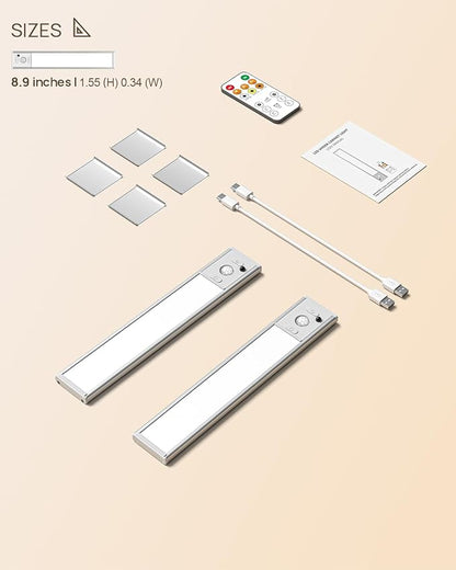 9" Under Cabinet Lights Wireless, Motion Sensor Light Indoor with Remote, LED Rechargeable Closet Light, 3 Color Temps, Dimmable, Magnetic, Under Counter Lights for Kitchen, Stairs, Pantry, Hallway