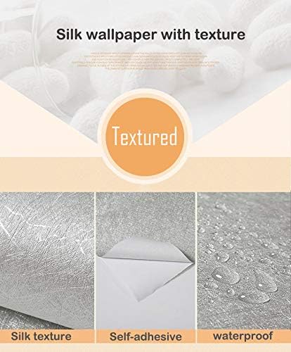 MelunMer Grey Peel and Stick Wallpaper 118In L 15.7In W Self Adhesive Removable Wallpaper for Bathroom/Bedroom Modern Contact Paper Silk Textured Silver Contact Paper for Cabinets Shelf Waterproof