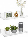 Acrylic Floating Shelves, Adhesive Wall Mount Command Shelves for Bathroom, Kitchen, Dorm - Renter-Friendly Easy Install Wall Shelves for Home Decor and Organization (Fully Clear-2 Pack)