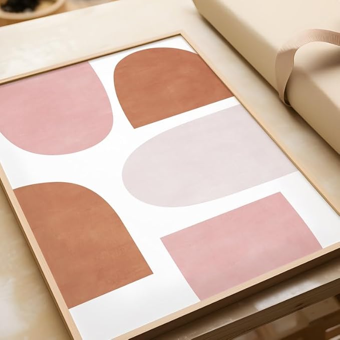 Nationcog Minimalist Terracotta Pink Beige Art, Mid-Century Contemporary Wall Decor, Large Affordable Home Accent, Handmade Gift Design (Unframed) (9x11)
