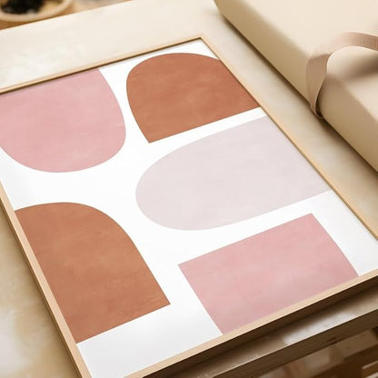 Nationcog Minimalist Terracotta Pink Beige Art, Mid-Century Contemporary Wall Decor, Large Affordable Home Accent, Handmade Gift Design (Unframed) (16x24)