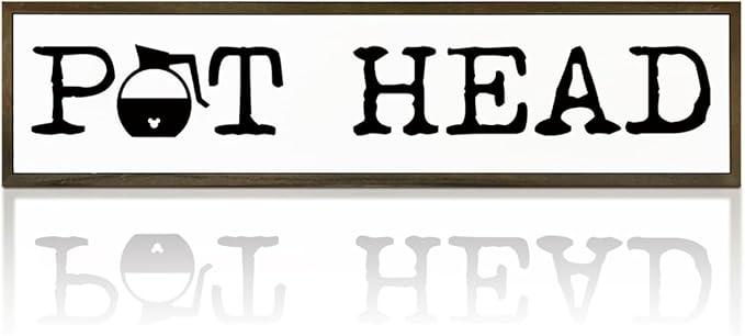 Coffee Decor Sign, Country Farmhouse Wooden Hanging Signs, Coffees Lover Home Decor, Kitchen Decors for Tabletop Shelf, Coffee Station Decors, Pot Head Sign, 17.8x4x1.2 inches