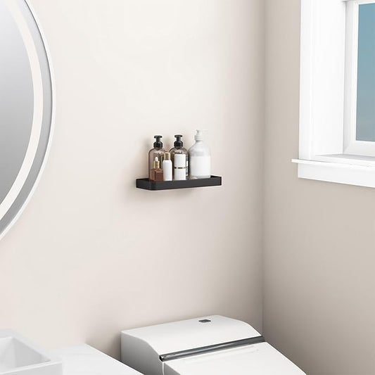 Danpoo 12-Inch Wall Shelf, Clear Tempered Glass with Matte Black Aluminum Frame – Versatile Floating Bathroom Organizer