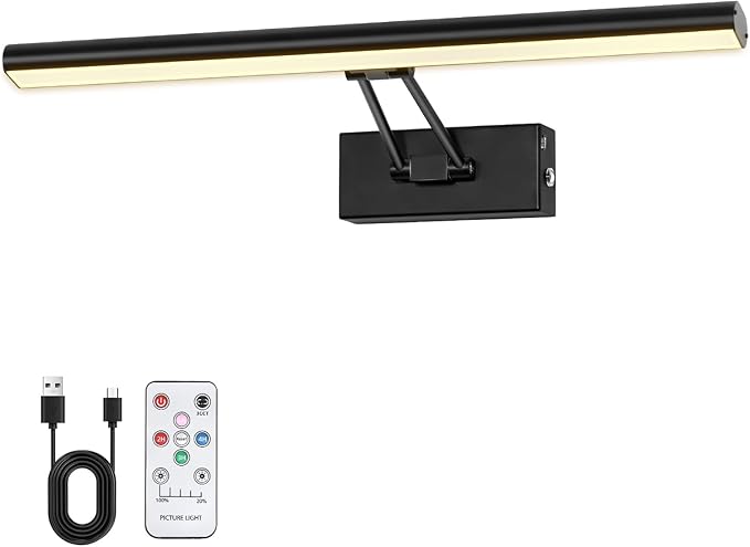 Picture Light, 16 inches Art Light, Picture Light Battery Operated,3CCT Picture Lights for Wall,Battery Operated Wall Lights,Gallery Light for Wall,Photo,Library (Matt Black)
