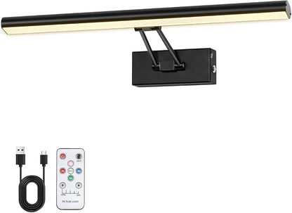 Picture Light, 16 inches Art Light, Picture Light Battery Operated,3CCT Picture Lights for Wall,Battery Operated Wall Lights,Gallery Light for Wall,Photo,Library (Matt Black)