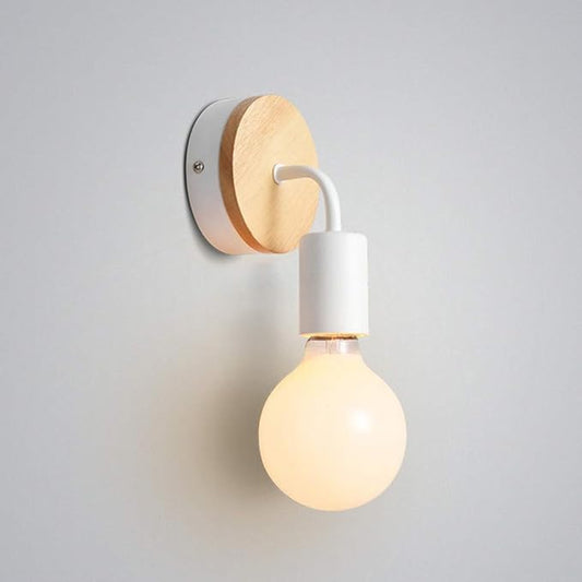 Vintage Loft Style Wooden Base Wall Lights Metal Lamp Minimalist Indoor Wall Sconces E26 Lamp Holder Lighting for Living Room Bedrooms (Bulb Sold Separately) (White)