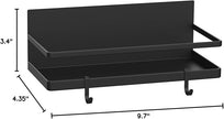 Thipoten Magnetic Spice Rack, Strong Magnetic Shelf with 2 Removable Hooks, Perfect Space Saver for Small Kitchen/Apartment, Awesome Metal Cabinet for Holding Spices, Jars, Bottle, Beverage(Black)