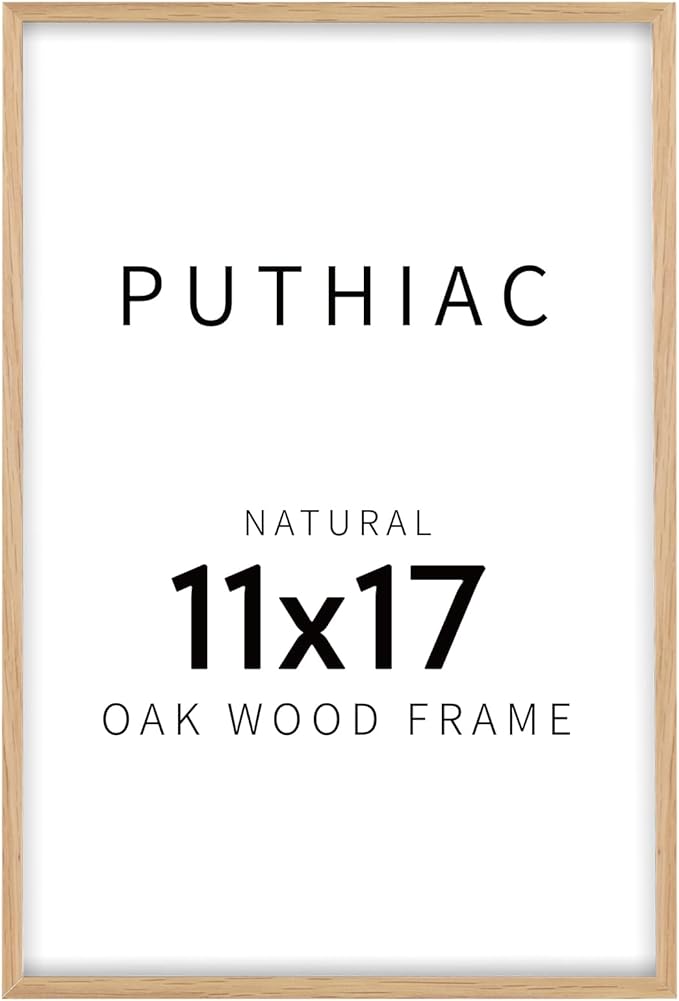 puthiac 11x17 Solid Oak Wood Picture Frame, Fits 8x12 with Mat or 11x17 Without Mat, Wall Display Only, Vertical or Horizontal, Plexi Front, 1 Pack, Natural Oak