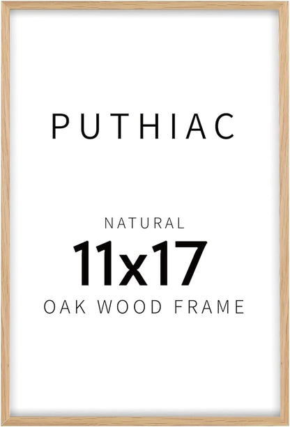 puthiac 11x17 Solid Oak Wood Picture Frame, Fits 8x12 with Mat or 11x17 Without Mat, Wall Display Only, Vertical or Horizontal, Plexi Front, 1 Pack, Natural Oak