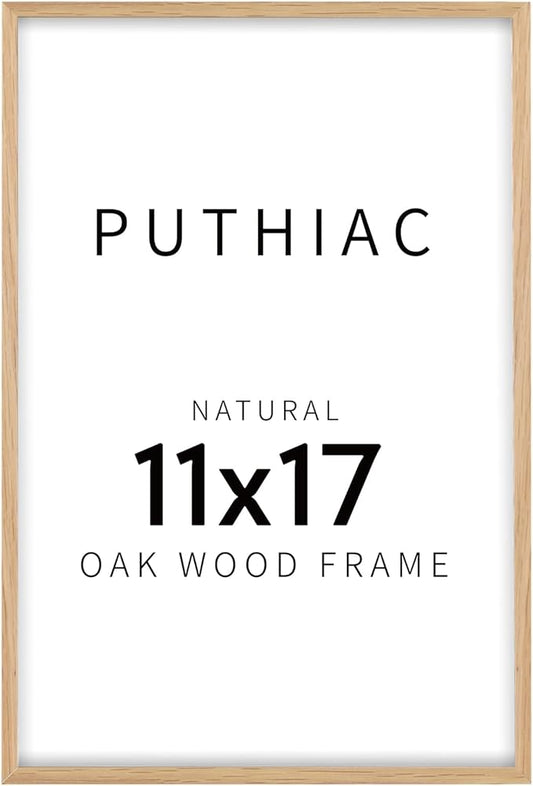 puthiac 11x17 Solid Oak Wood Picture Frame, Fits 8x12 with Mat or 11x17 Without Mat, Wall Display Only, Vertical or Horizontal, Plexi Front, 1 Pack, Natural Oak