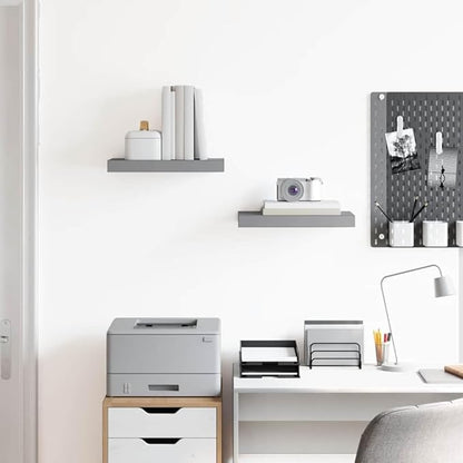 Floating Wall Shelves 2 pcs Gray 15.7"x9.1"x1.5" MDF, Invisible Mounting System for Home Decor, Modern Display Rack for Books and Collectibles, Durable Honeycomb MDF