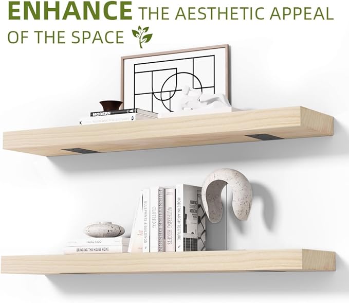 Habudda Floating Shelves, Wall Shelf, Unfinished Solid Natural Wood for DIY