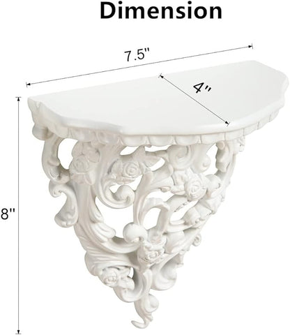 Z metnal Small Victorian Decorative Floating Shelves, Wall Mounted Decor Shelves, Classic Wall Display Organizer, Retro Hollow Carving Art Ornament Rack, Baroque Style Decorative Stand, White, Resin