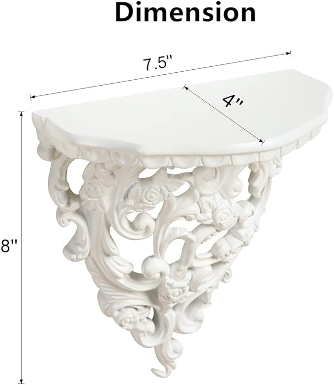 Z metnal Small Victorian Decorative Floating Shelves, Wall Mounted Decor Shelves, Classic Wall Display Organizer, Retro Hollow Carving Art Ornament Rack, Baroque Style Decorative Stand, White, Resin