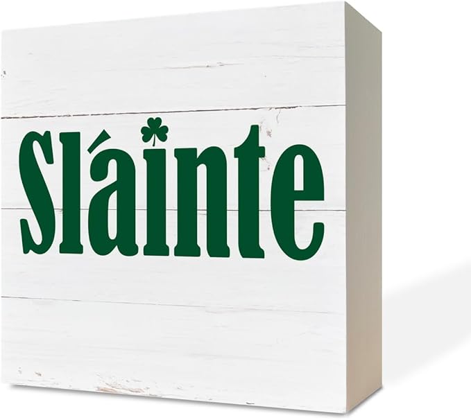 Simply Said, Slainte Wood Sign Plaque, Wooden Box Sign Desk Decor, White Wood Box Signs for Home Decor, Irish Decor, Farmhouse Decor for Shelf, Tabletop Decorations for St. Patrick's Day