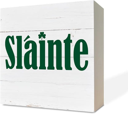 Simply Said, Slainte Wood Sign Plaque, Wooden Box Sign Desk Decor, White Wood Box Signs for Home Decor, Irish Decor, Farmhouse Decor for Shelf, Tabletop Decorations for St. Patrick's Day