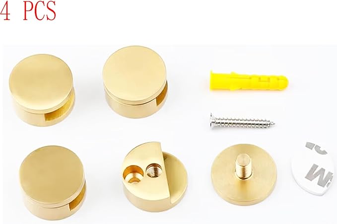 Mirror Clips, Thickened Brass Mirror Floating Glass Clip - Round Wall Mounted Mirrors Bracket/Clip -Bathroom Mirrors Supporting Sheet Mirror Fixed Fitting Gold - (4 Pcs)