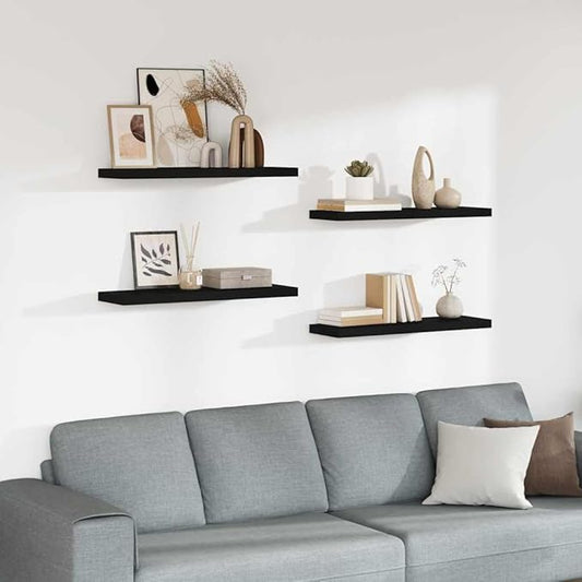 Black Honeycomb MDF Metal Floating Wall Shelf Set of 4, Matte Finish Modern Decor Storage for Books and Display, Sturdy Mountable Shelving Unit