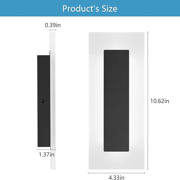 LMQNINE Modern LED Acrylic Black Wall Sconce White Light 6000K for Bedroom Corridor Stairs Bathroom Indoor Lighting Fixture Lamps Home Room Decor (2-Pack)…