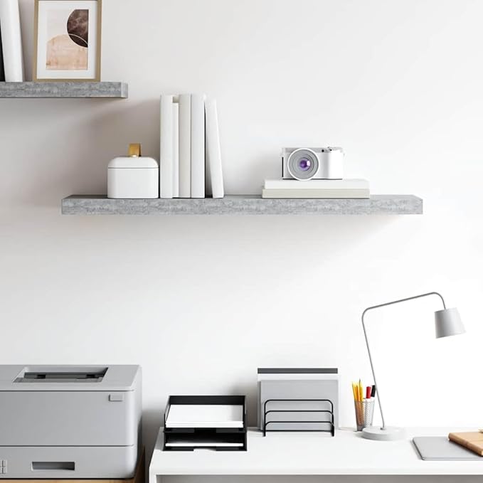 Gray Honeycomb MDF Floating Wall Shelf 35.4 Inches Long with Metal Mounting Hardware for Modern Home Storage and Display