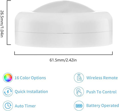 LED Puck Lights with Remote Control, Wireless Under Cabinet Lighting,Color Changing Lights with Dimmer and Timer, AAA Battery Operated Powered Push Night Lights (12 Pack White)